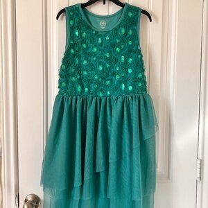 Wonder Nation Girls Teal Sequin Tulle Holiday Party Dress XXL 18